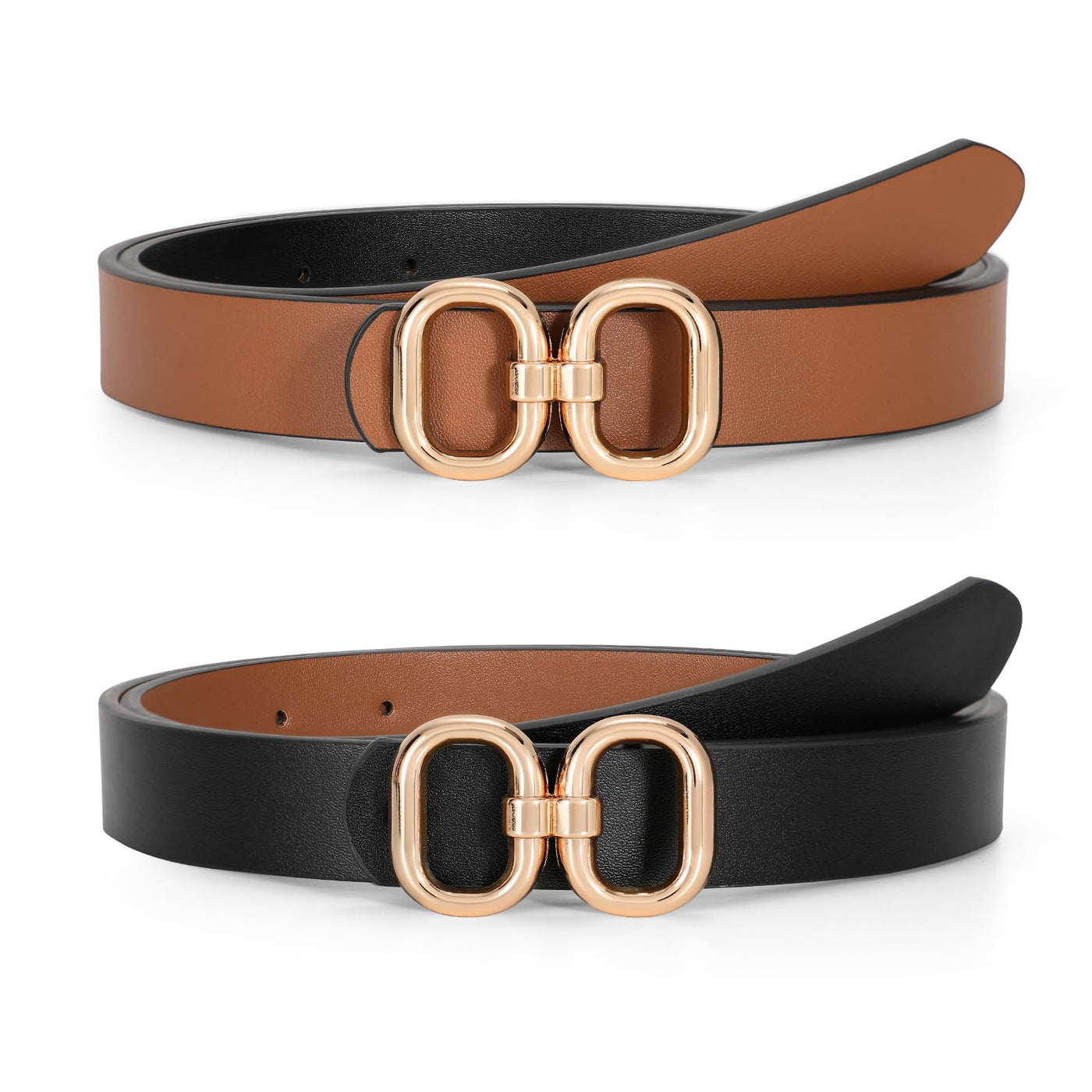 Reversible Leather Belt for Women with Gold Buckle Ladies Leather Belt for Jeans Pants