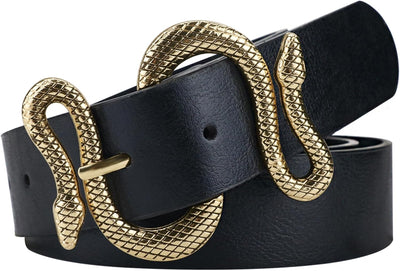 Belts for Women,Women Fashion Leather Belt for Dress with Snake Buckle