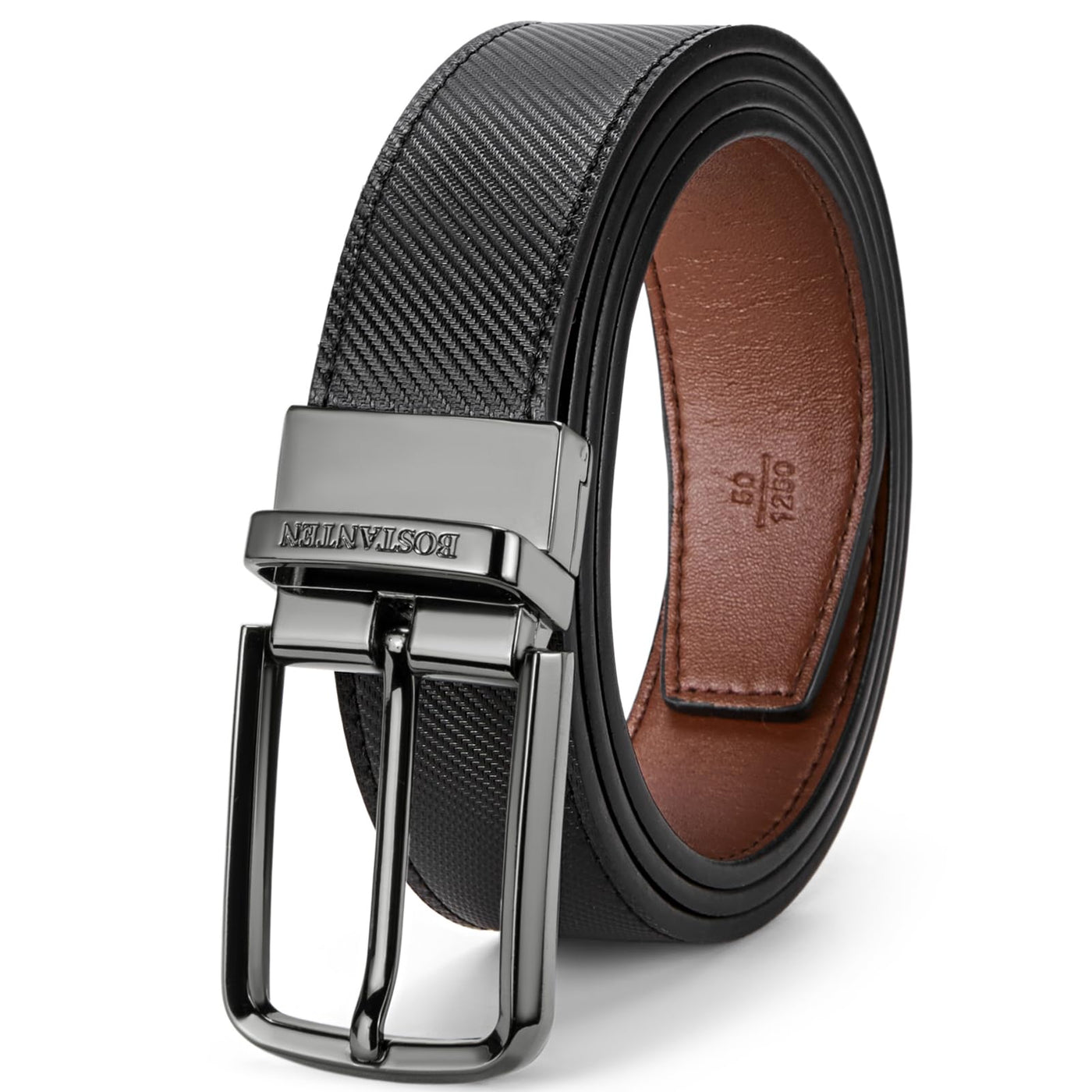 BOSTANTEN Belt Men Leather Reversible Belts for Men 1 3/8" for Casual Golf Dress Pants, Two-in-One Belt Gift