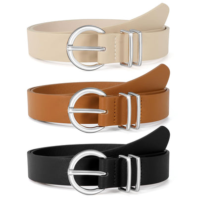 VONMELLI 3 Pack Women's Leather Belts for Jeans Dresses Ladies Waist Belt with Fashion Gold Buckle