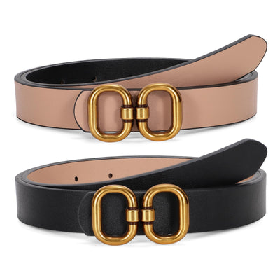 Reversible Leather Belt for Women with Gold Buckle Ladies Leather Belt for Jeans Pants