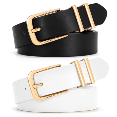 SANSTHS 2 Pack Women Belt for Jeans Pants, Simple Fashion Ladies Waist Belt with Gold Buckle, 1inch Width