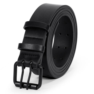 JASGOOD Men Double Prong PU Leather Belt Casual Work Heavy Duty Belt Double Grommet Holes Belt for Jeans