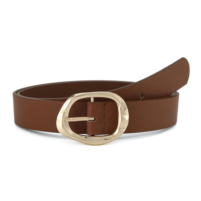 Earnda Leather Belts for Women Casual Fashion Waist Belt with Liquid Shapes Gold Buckle for Jeans Pants Dresses