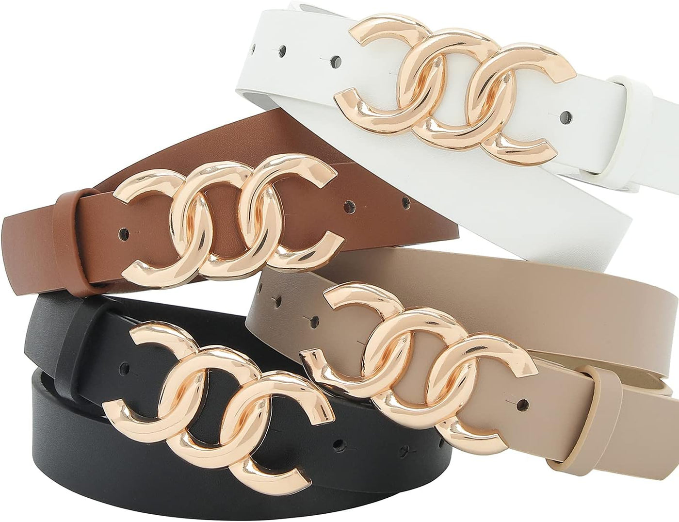 Women Belt for Jeans Dress Cinch Waist Belt for Ladies Faux Leather Belt with Gold Buckle