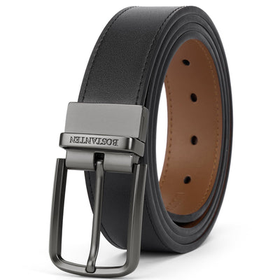 BOSTANTEN Belt Men Leather Reversible Belts for Men 1 3/8" for Casual Golf Dress Pants, Two-in-One Belt Gift