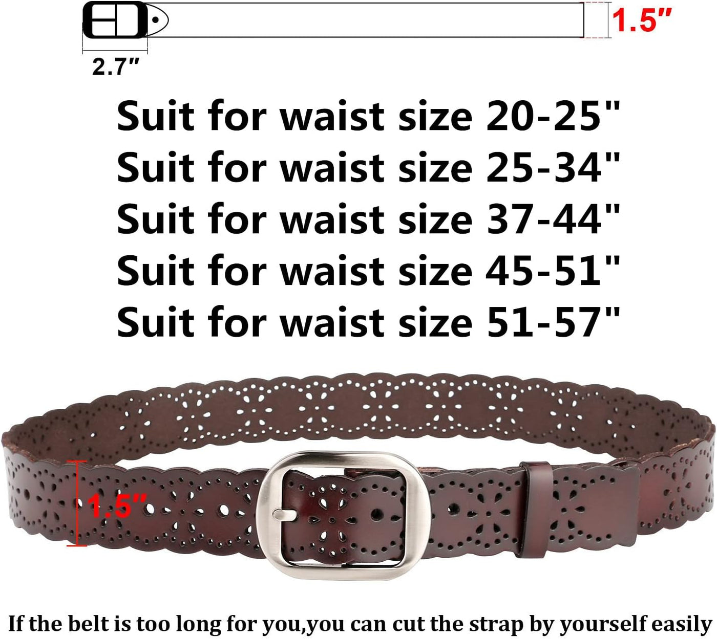 JASGOOD Women's Hollow Flower Genuine Leather Belt for Jeans Pants Wide Belt for Ladies