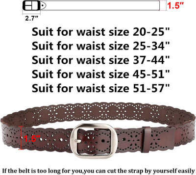 JASGOOD Women's Hollow Flower Genuine Leather Belt for Jeans Pants Wide Belt for Ladies