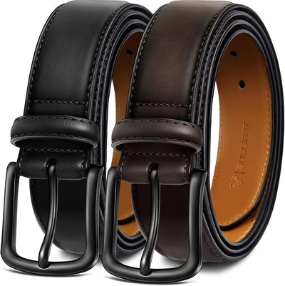 BULLIANT Men Belt 2 Pack,Leather Belt For Gift Men Golf Dress Casual Jean 7Holes 1 3/8"