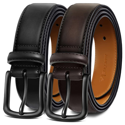 BULLIANT Men Belt 2 Pack,Leather Belt For Gift Men Golf Dress Casual Jean 7Holes 1 3/8"