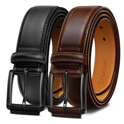 KEMISANT Men Belt 2Pack – Genuine Leather Belt for Men Dress Casual Golf Jeans 1 3/8"