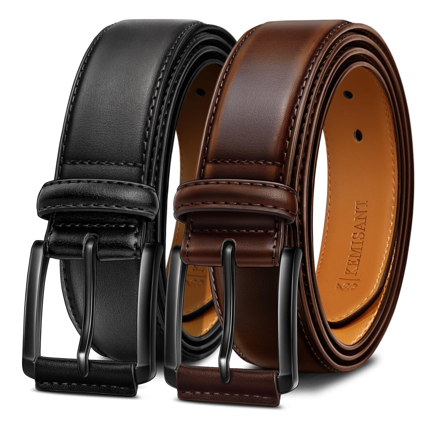 KEMISANT Men Belt 2Pack – Genuine Leather Belt for Men Dress Casual Golf Jeans 1 3/8"
