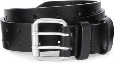 JASGOOD Men Double Prong PU Leather Belt Casual Work Heavy Duty Belt Double Grommet Holes Belt for Jeans