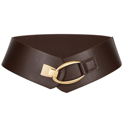 WERFORU Women Wide Elastic Belt Women Fashion Wide Belt with Gold Buckle Ladie Thick Waistbelt for Dresses