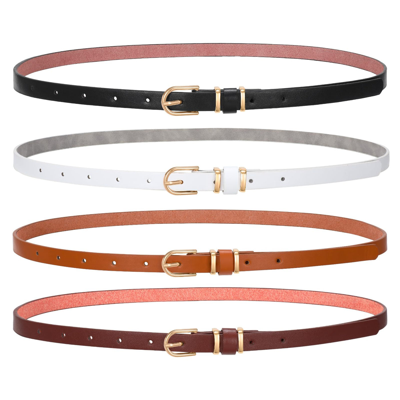 SANSTHS 4 Pack Women Thin Belts for Jeans Dresses Coats Skinny Women Belt with Gold Alloy Buckle