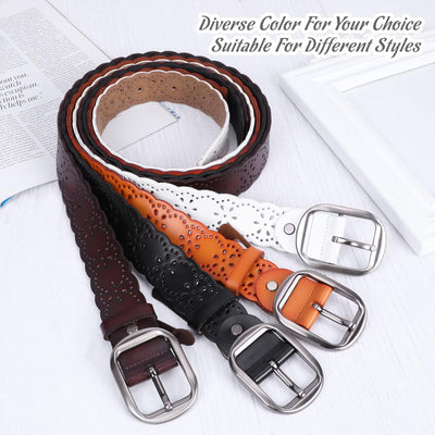 JASGOOD Women's Hollow Flower Genuine Leather Belt for Jeans Pants Wide Belt for Ladies