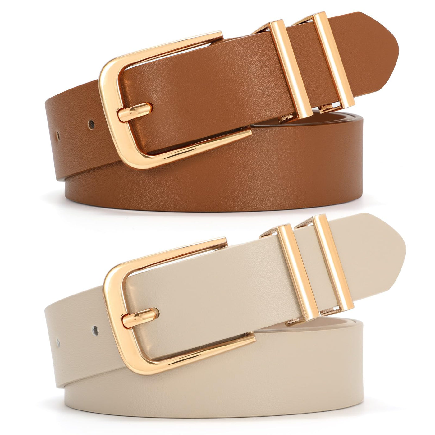 SANSTHS 2 Pack Women Belt for Jeans Pants, Simple Fashion Ladies Waist Belt with Gold Buckle, 1inch Width