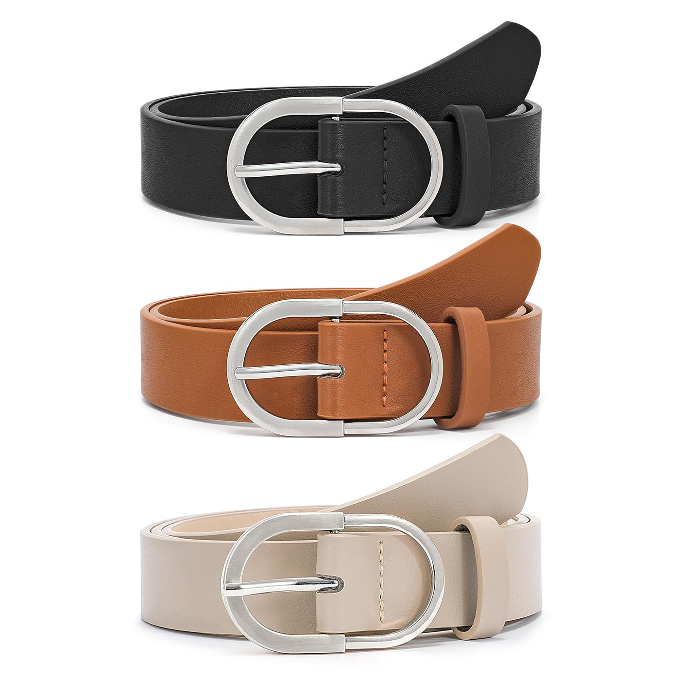 VONMELLI 3 Pack Women's Belts for Jeans Pants Fashion Gold Buckle Ladies Dress Belt