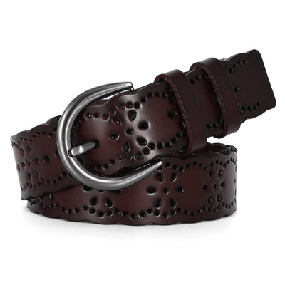 JASGOOD Women's Hollow Flower Genuine Leather Belt for Jeans Pants Wide Belt for Ladies