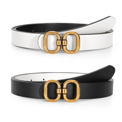 Reversible Leather Belt for Women with Gold Buckle Ladies Leather Belt for Jeans Pants
