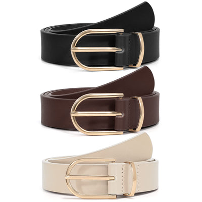 VONMELLI 3 Pack Women's Belts for Jeans Pants Fashion Gold Buckle Ladies Dress Belt