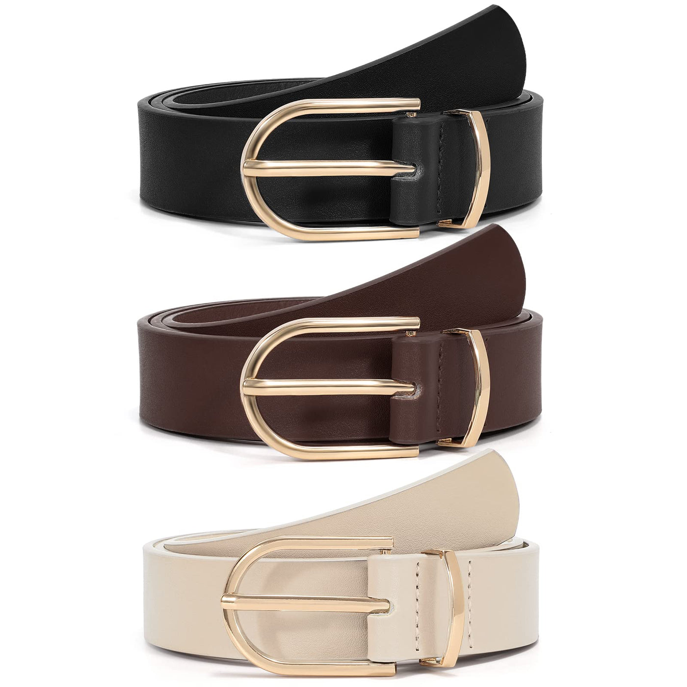 VONMELLI 3 Pack Women's Belts for Jeans Pants Fashion Gold Buckle Ladies Dress Belt
