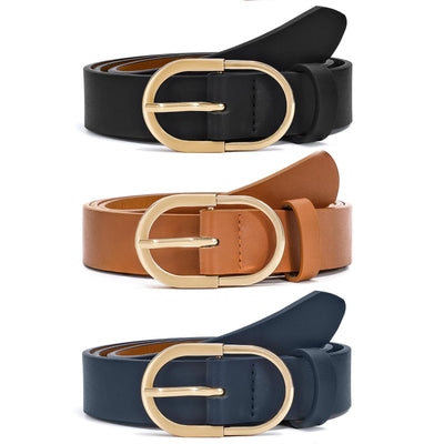 VONMELLI 3 Pack Women's Belts for Jeans Pants Fashion Gold Buckle Ladies Dress Belt