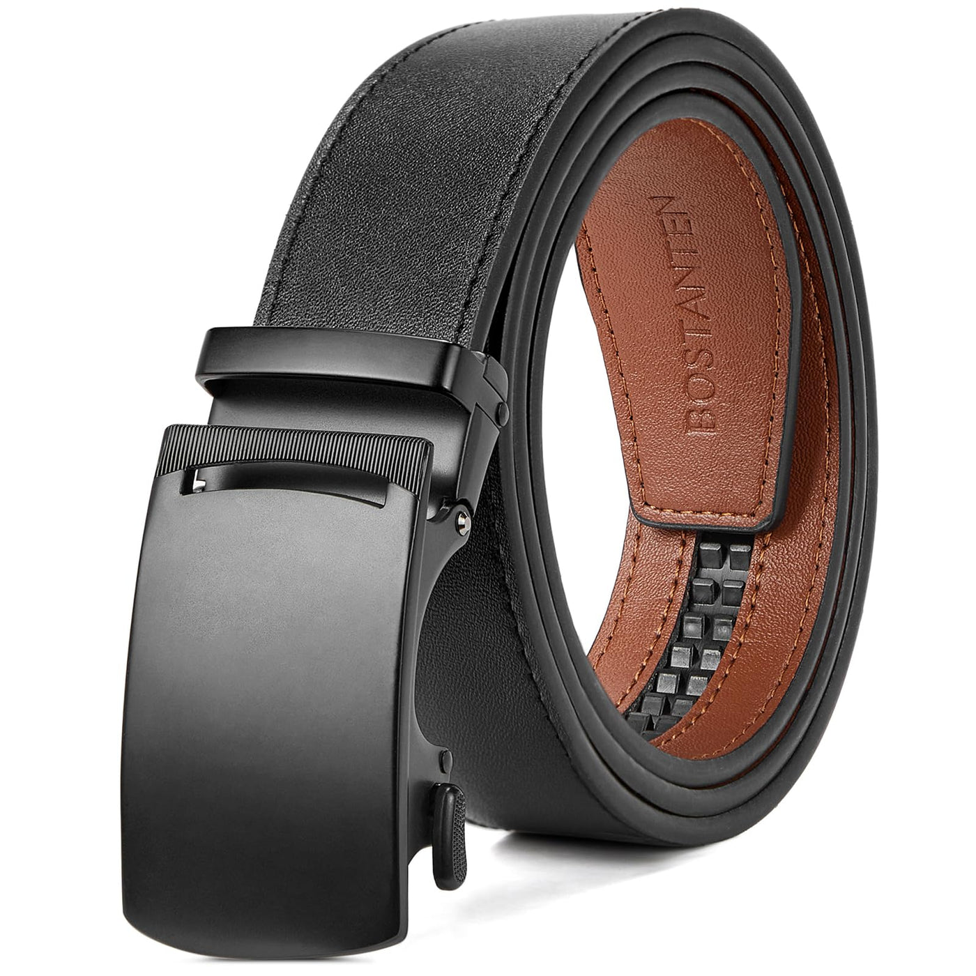 BOSTANTEN Mens Belt Leather Ratchet Belt For Men Dress and Casual with Adjustable Buckle, Trim to Fit