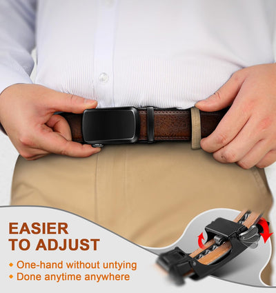 KEMISANT Ratchet Belt For Men 2 Pack,Slide Leather Belt Adjustable For Gift Men Dress Casual Pants Jeans-Cut For Fit