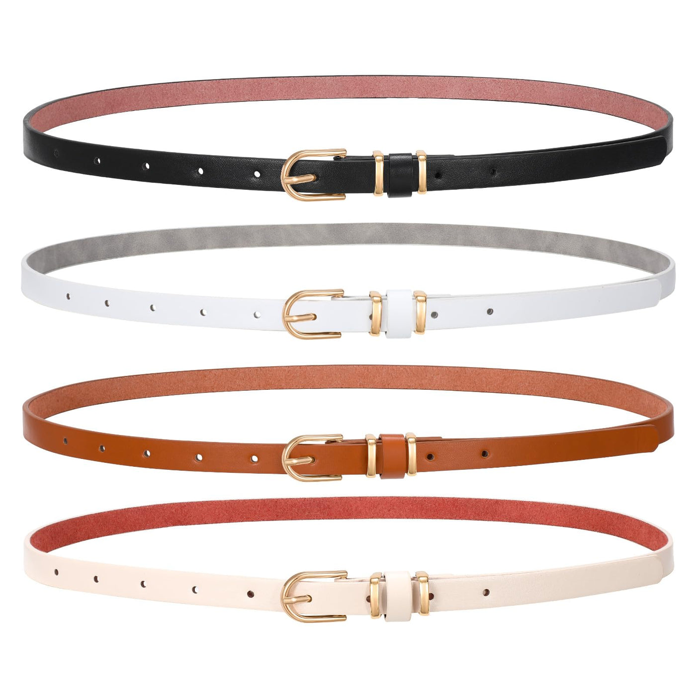 SANSTHS 4 Pack Women Thin Belts for Jeans Dresses Coats Skinny Women Belt with Gold Alloy Buckle