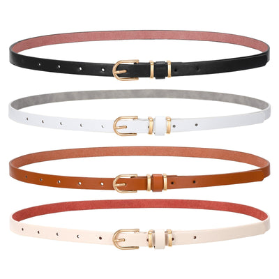 SANSTHS 4 Pack Women Thin Belts for Jeans Dresses Coats Skinny Women Belt with Gold Alloy Buckle