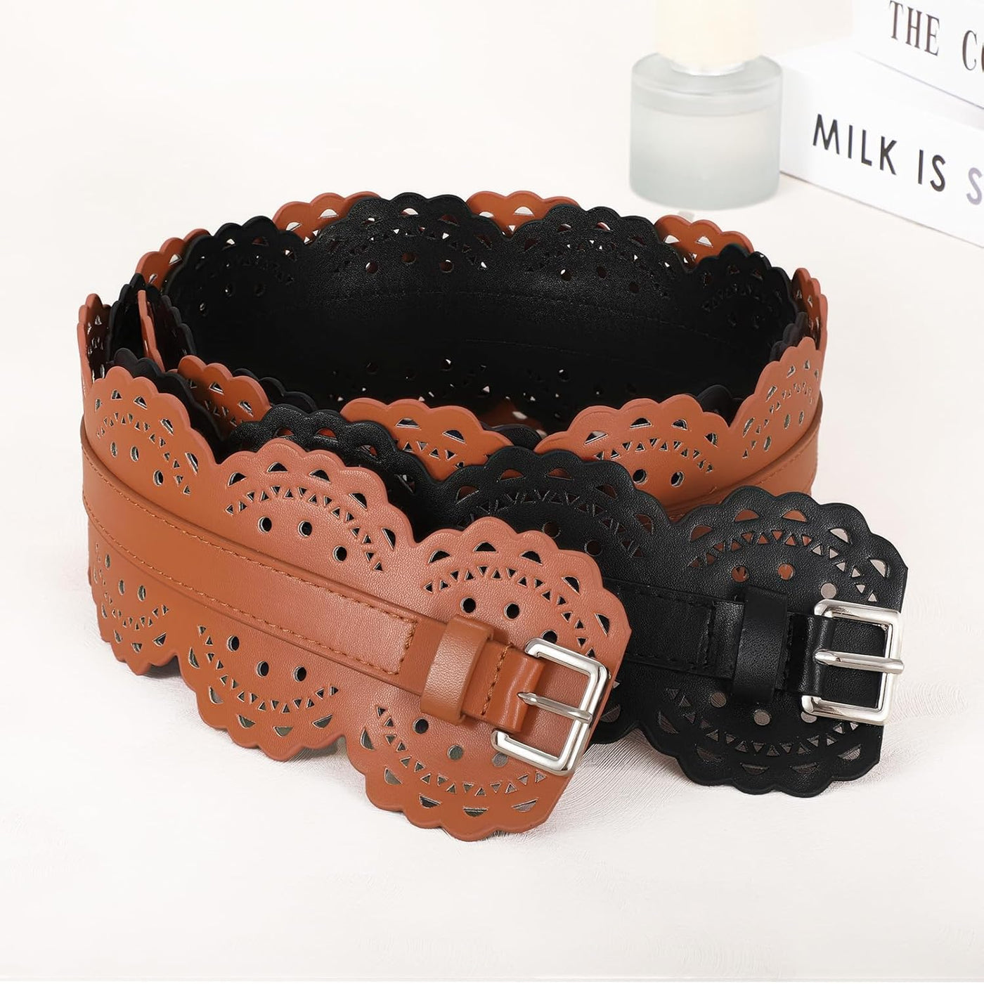 XZQTIVE Women Wide Belt For Dresses Vintage Chunky Belts Thick Leather Waist Belt With Prong Buckle