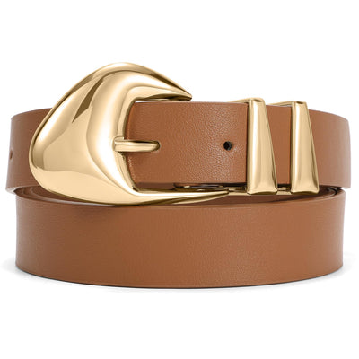 XZQTIVE Women's Leather Belts for Jeans Dress Pants Black Brown Belts for Women Ladies Waist Belts with Gold Buckle