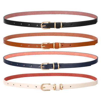 SANSTHS 4 Pack Women Thin Belts for Jeans Dresses Coats Skinny Women Belt with Gold Alloy Buckle