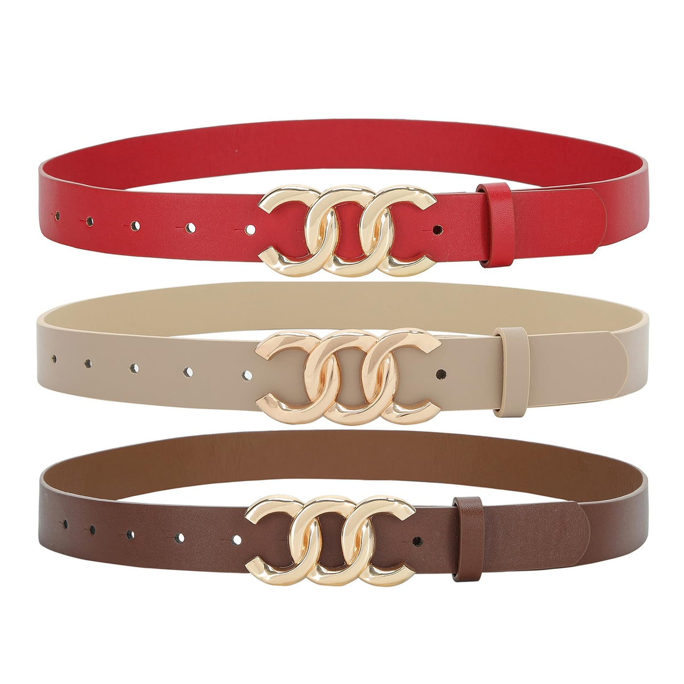 Women Belt for Jeans Dress Cinch Waist Belt for Ladies Faux Leather Belt with Gold Buckle