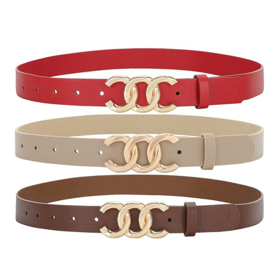 Women Belt for Jeans Dress Cinch Waist Belt for Ladies Faux Leather Belt with Gold Buckle
