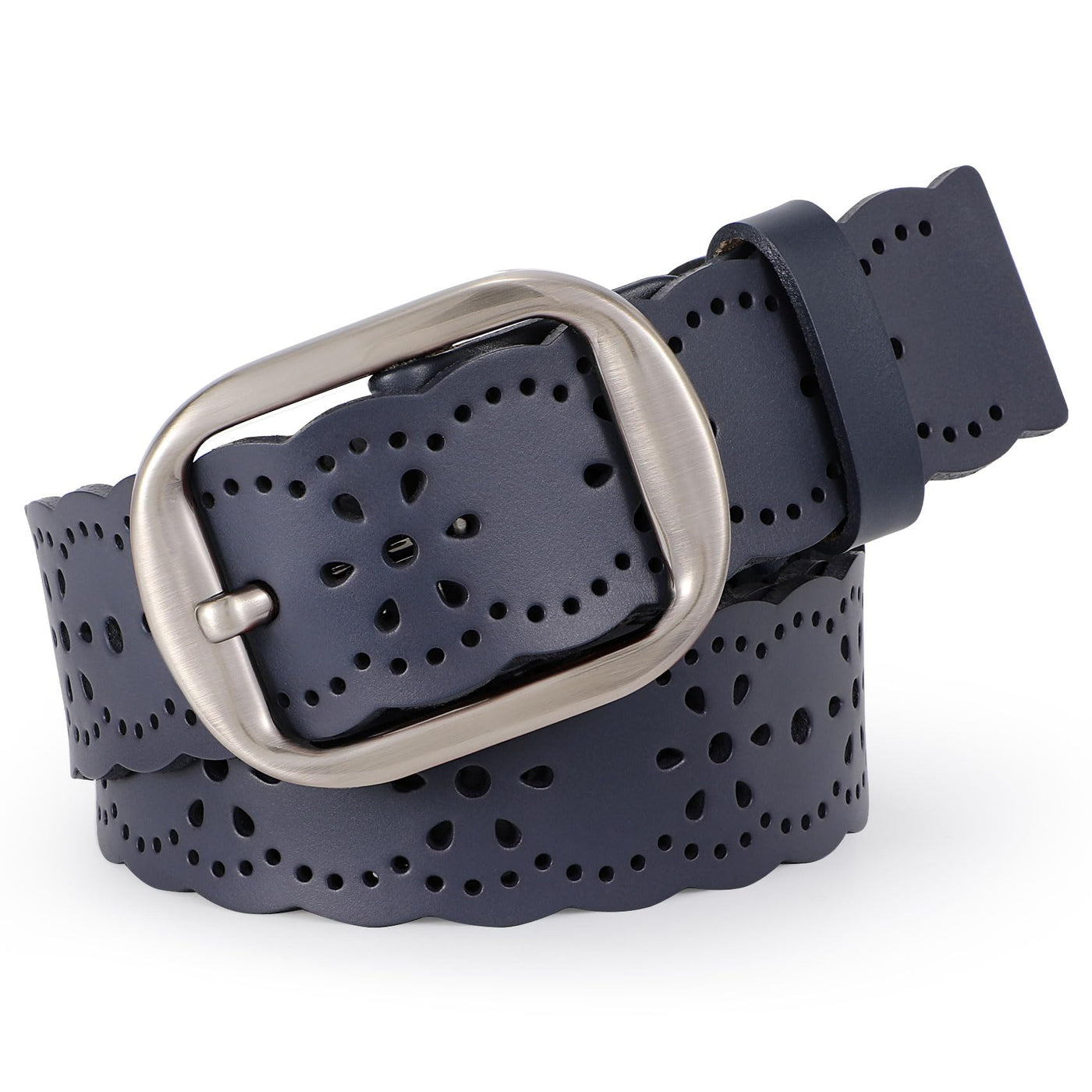JASGOOD Women's Hollow Flower Genuine Leather Belt for Jeans Pants Wide Belt for Ladies
