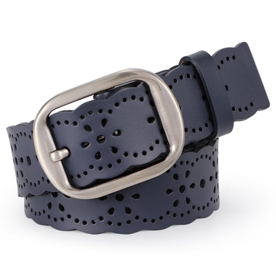 JASGOOD Women's Hollow Flower Genuine Leather Belt for Jeans Pants Wide Belt for Ladies