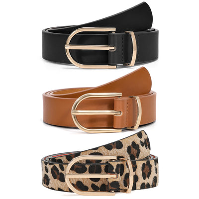 VONMELLI 3 Pack Women's Belts for Jeans Pants Fashion Gold Buckle Ladies Dress Belt