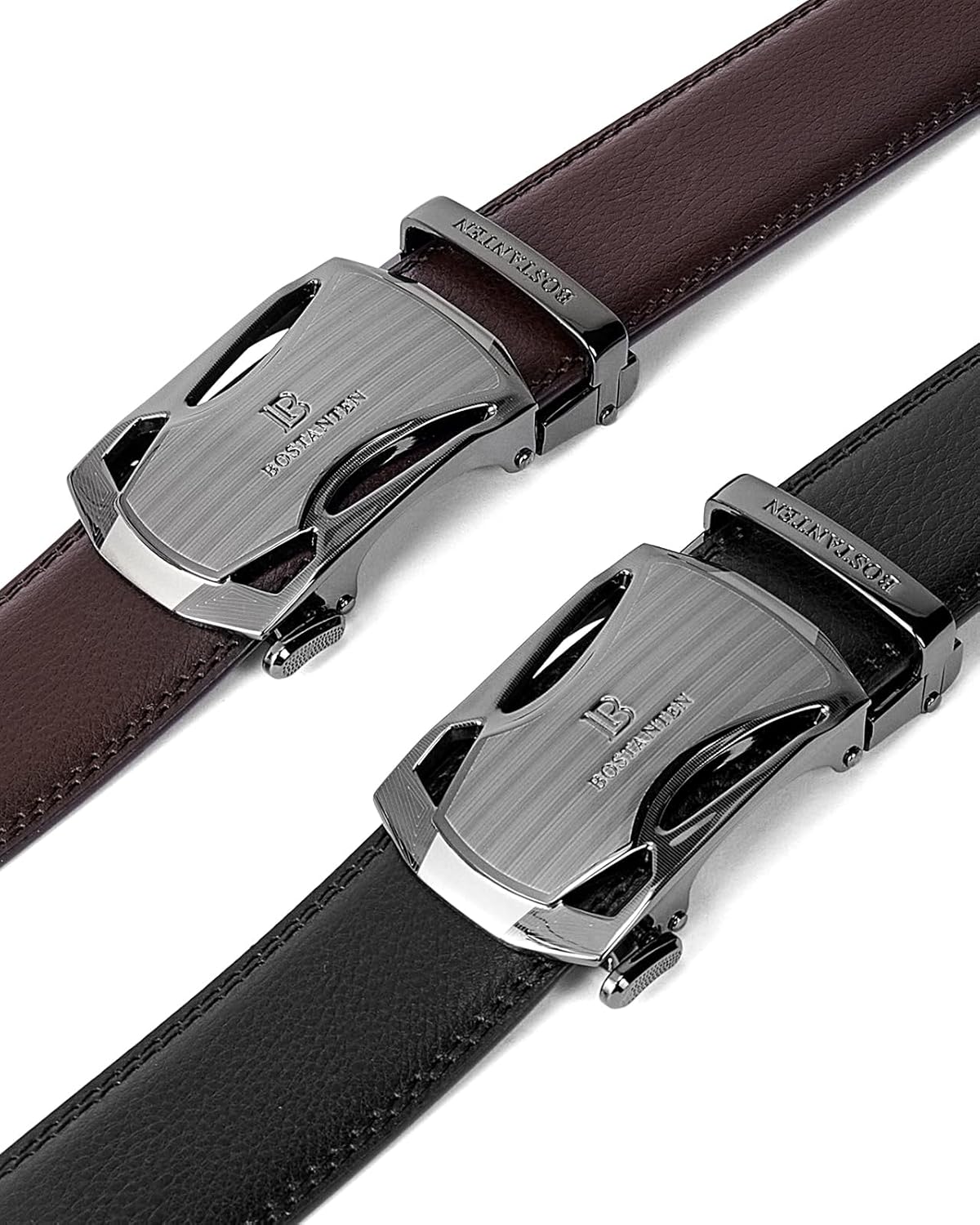 BOSTANTEN Ratchet Leather Belt For Men 2 Pack Dress and Casual with Adjustable Buckle, Trim to Fit