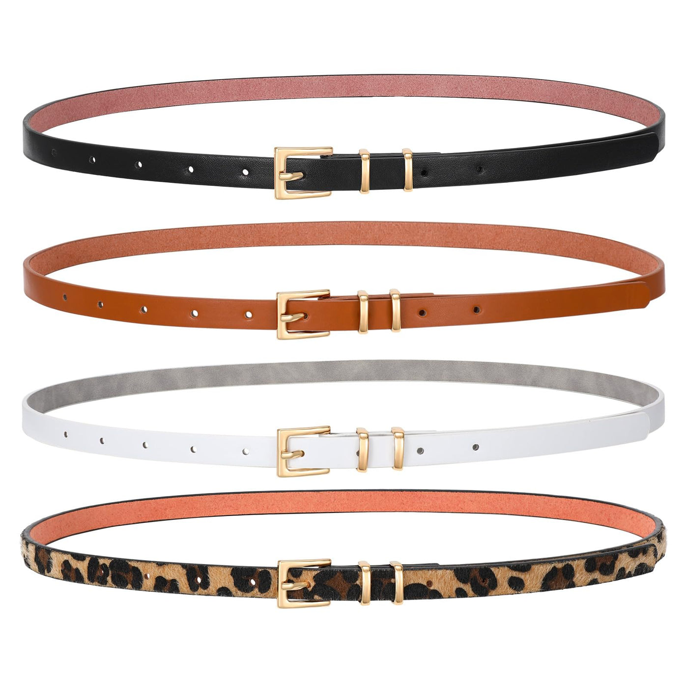 SANSTHS 4 Pack Women Thin Belts for Jeans Dresses Coats Skinny Women Belt with Gold Alloy Buckle