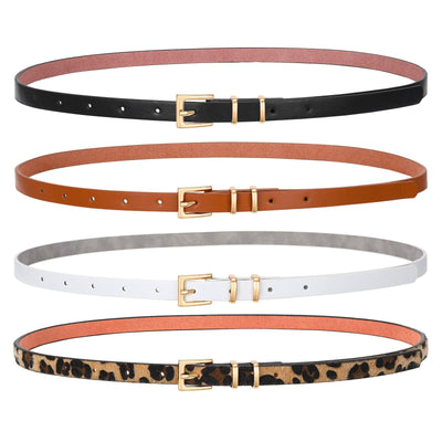 SANSTHS 4 Pack Women Thin Belts for Jeans Dresses Coats Skinny Women Belt with Gold Alloy Buckle