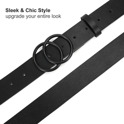 SUOSDEY Women Leather Belt Fashion Double O-Ring Soft Faux Leather Waist Belts For Jeans Dress