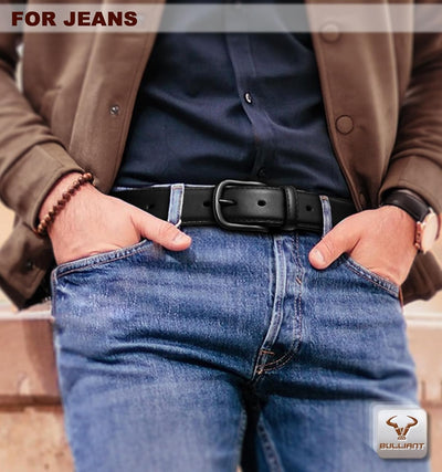 BULLIANT Men Belt 2 Pack,Leather Belt For Gift Men Golf Dress Casual Jean 7Holes 1 3/8"