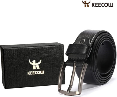 KEECOW Men's 100% Italian Cow Leather Belt Men With Anti-Scratch Buckle,Packed in a Box