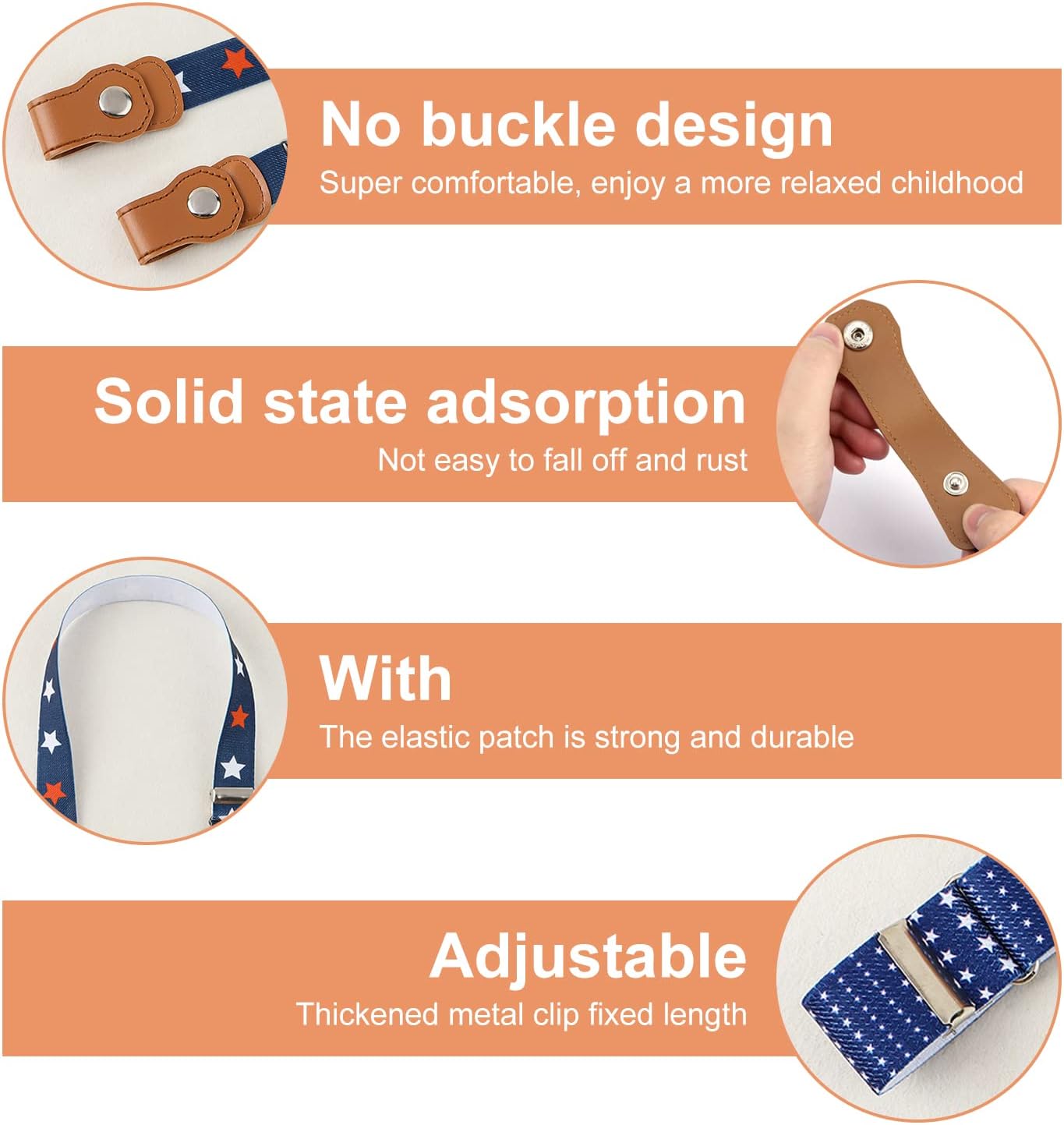 NINVVS 4pcs Children's Belt, Adjustable elastic Belt, Buckle-free Invisible Elastic Belt, 35-50cm adjustable length, suitable for boys and girls