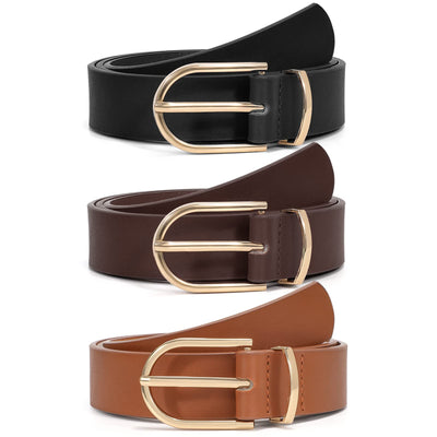 VONMELLI 3 Pack Women's Belts for Jeans Pants Fashion Gold Buckle Ladies Dress Belt
