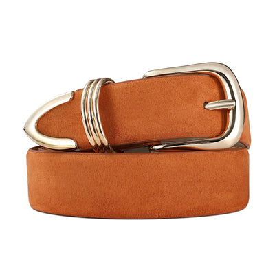 Women's Leather Belts with Gold Buckle Fashion Leather Waist Belt Elegant Ladies Belts for Jeans Dress & Casual Wear