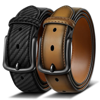 BULLIANT Men Belt 2Pack-Leather Belt 7Holes Comfortable For Men's Dress Casual Jeans 1 3/8"
