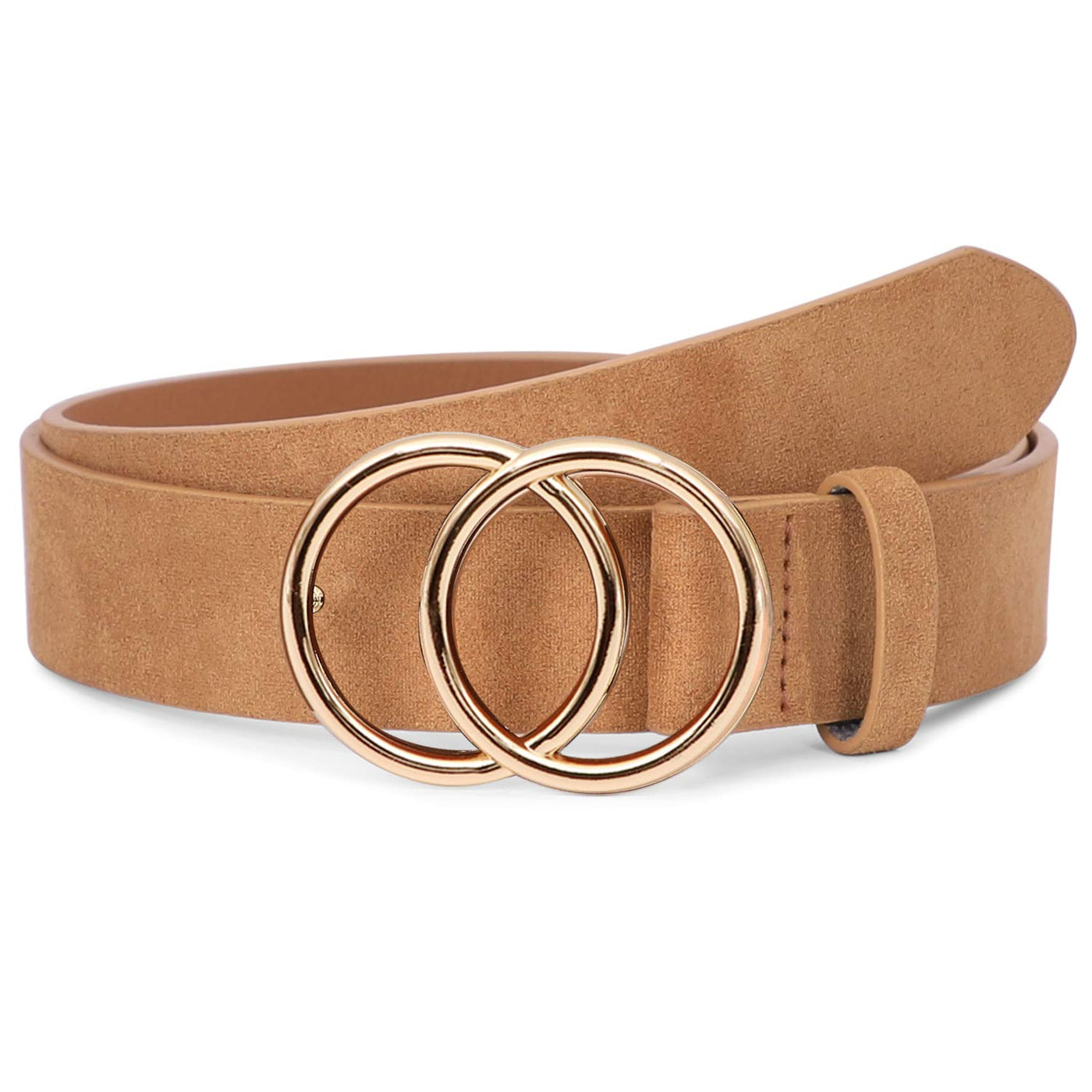 SUOSDEY Women Leather Belt Fashion Double O-Ring Soft Faux Leather Waist Belts For Jeans Dress